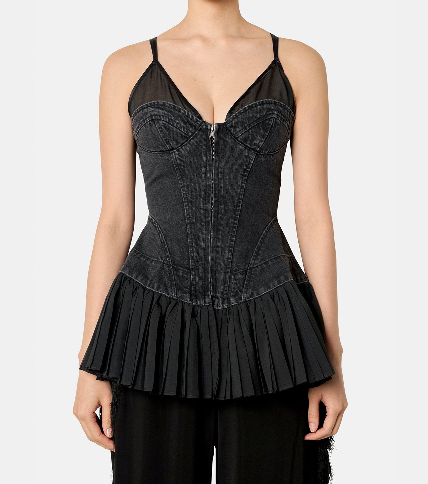 Denim Pleated  Bustier Top