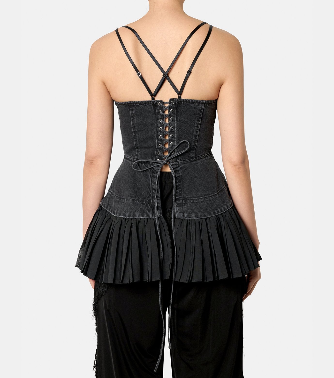 Denim Pleated  Bustier Top