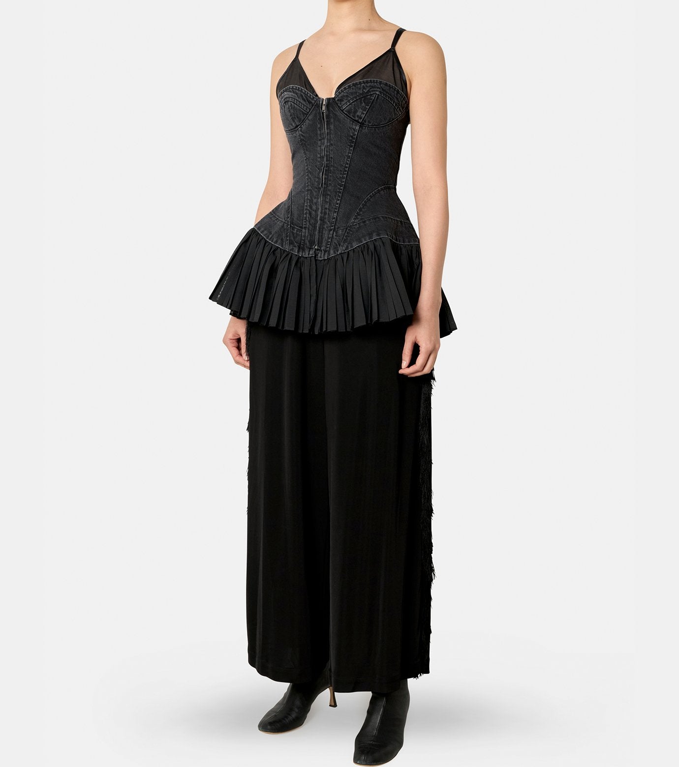 Denim Pleated  Bustier Top
