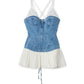 Denim Pleated  Bustier Top