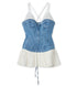 Denim Pleated  Bustier Top