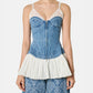 Denim Pleated  Bustier Top