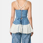 Denim Pleated  Bustier Top