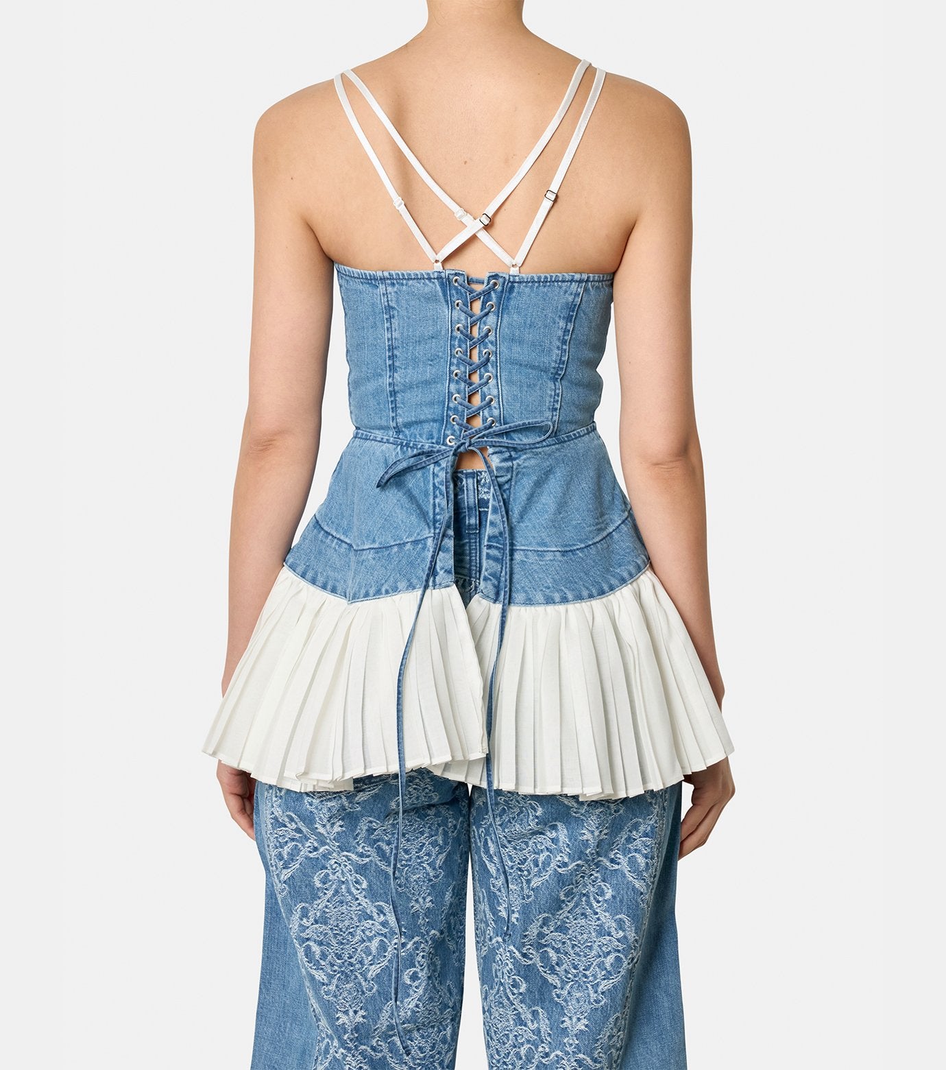 Denim Pleated  Bustier Top