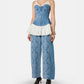 Denim Pleated  Bustier Top