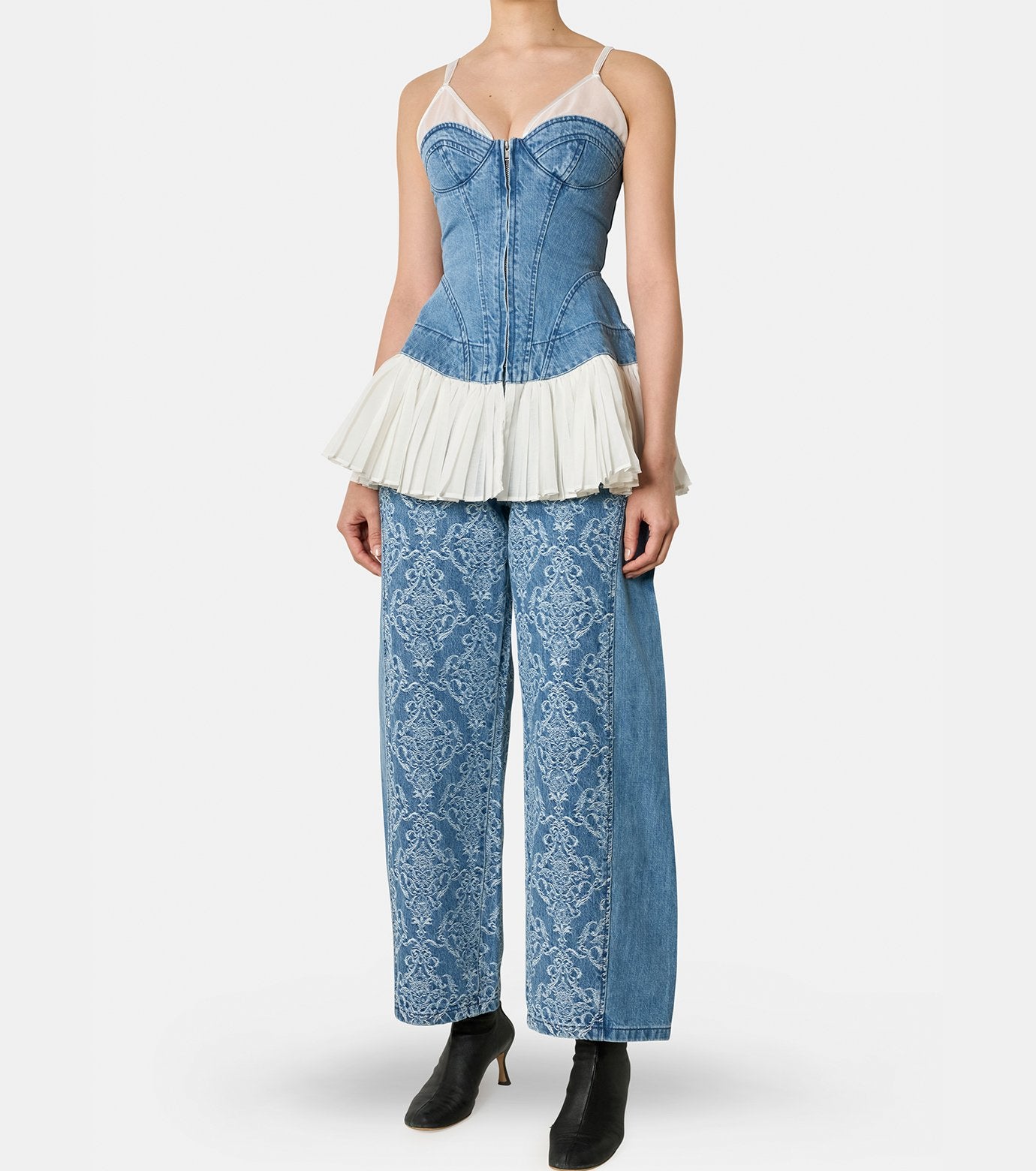 Denim Pleated  Bustier Top