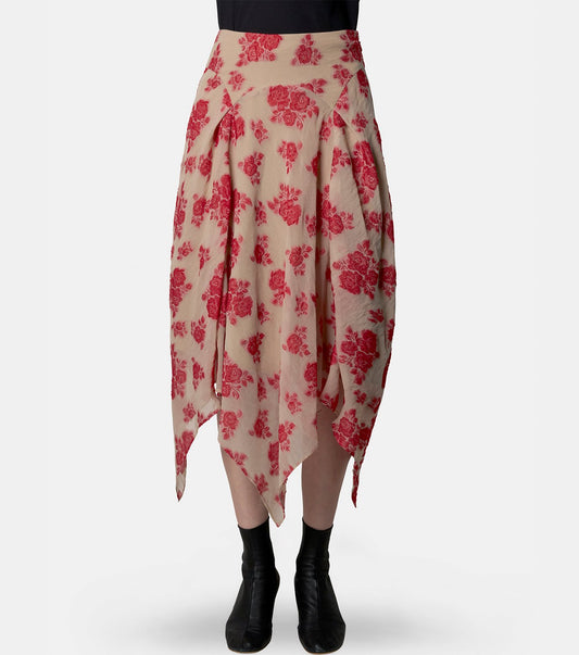 Draped Floral Jacquard Skirt