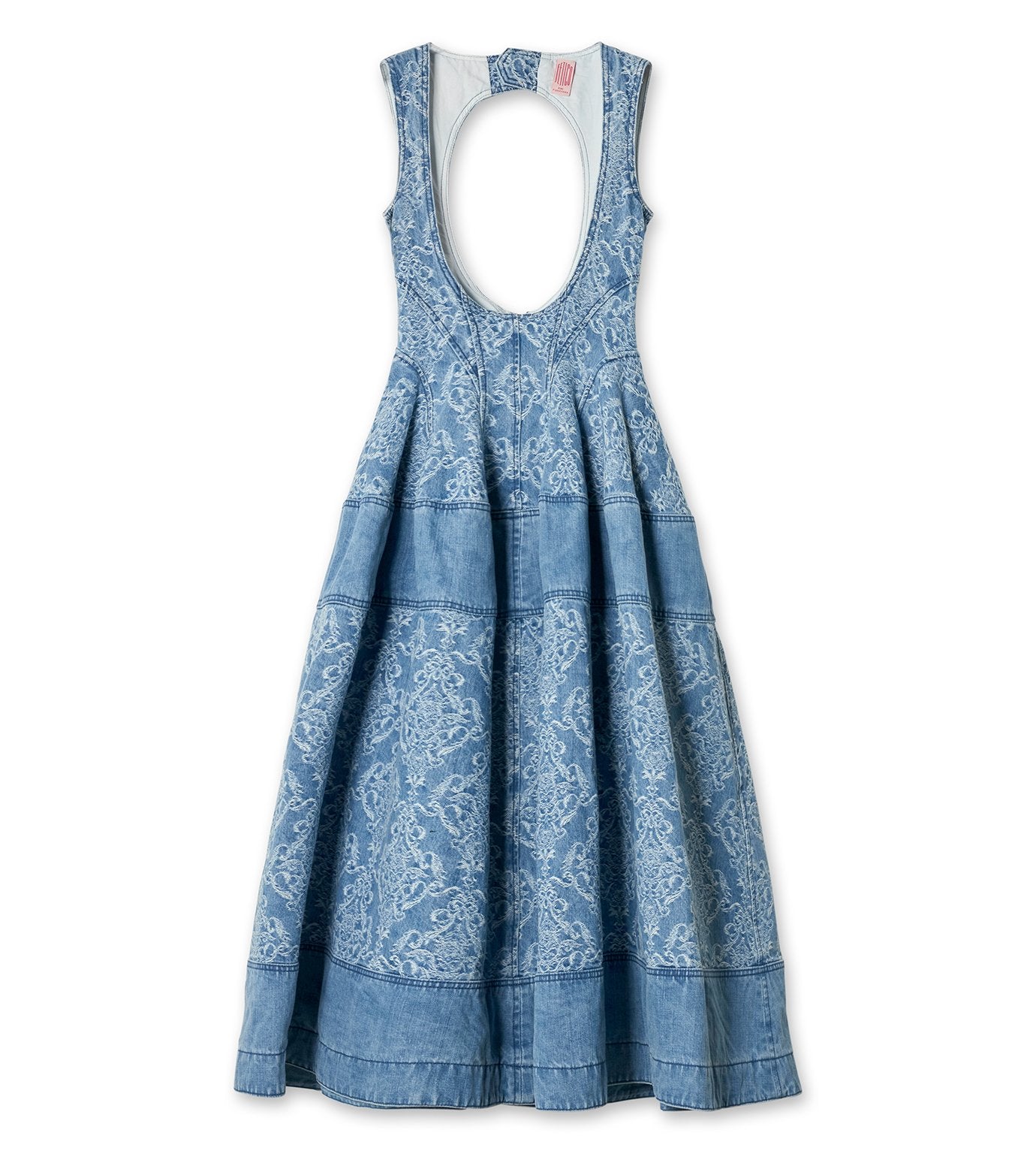 Damask-Jacquard Panelled Denim Dress