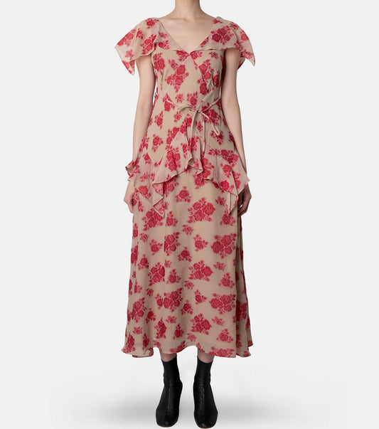 Sheer Floral Jacquard Dress