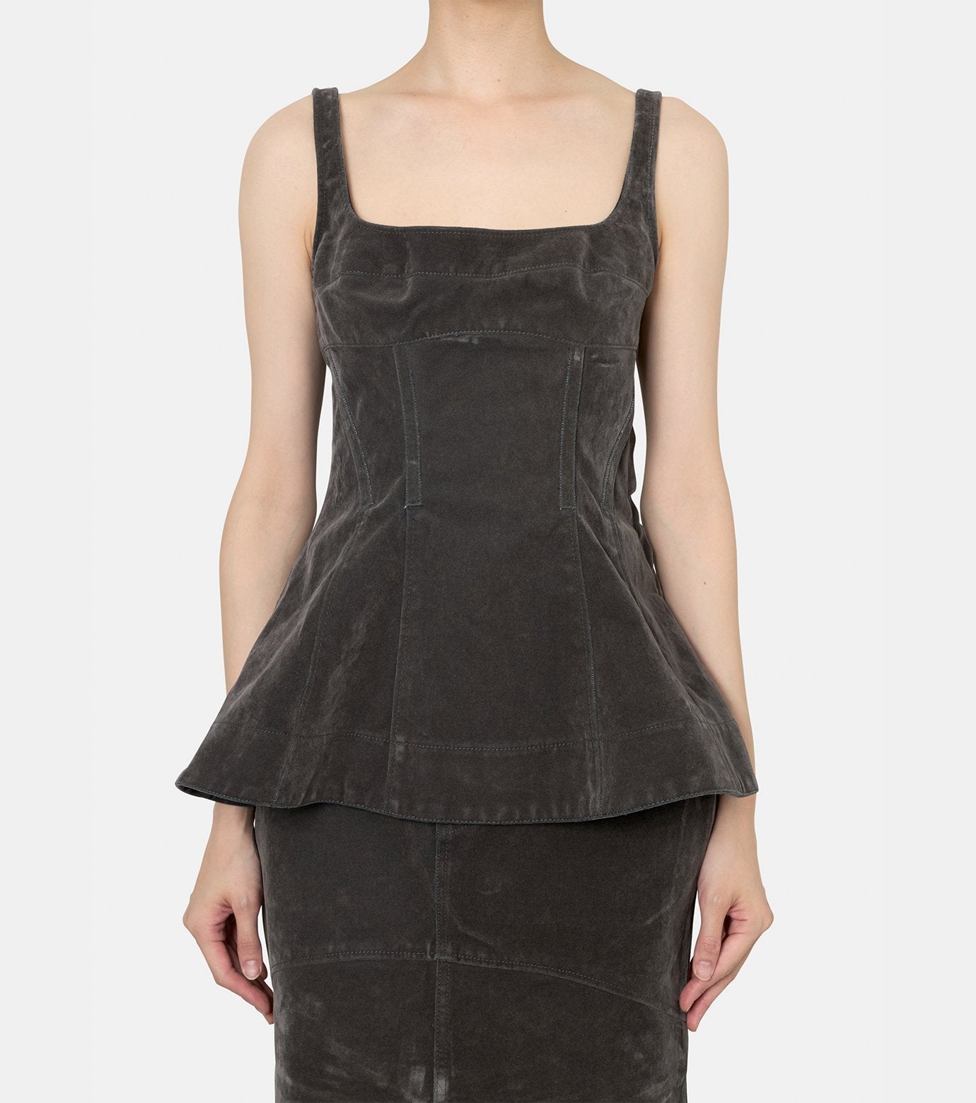 Flocked Denim Peplum  Bustier