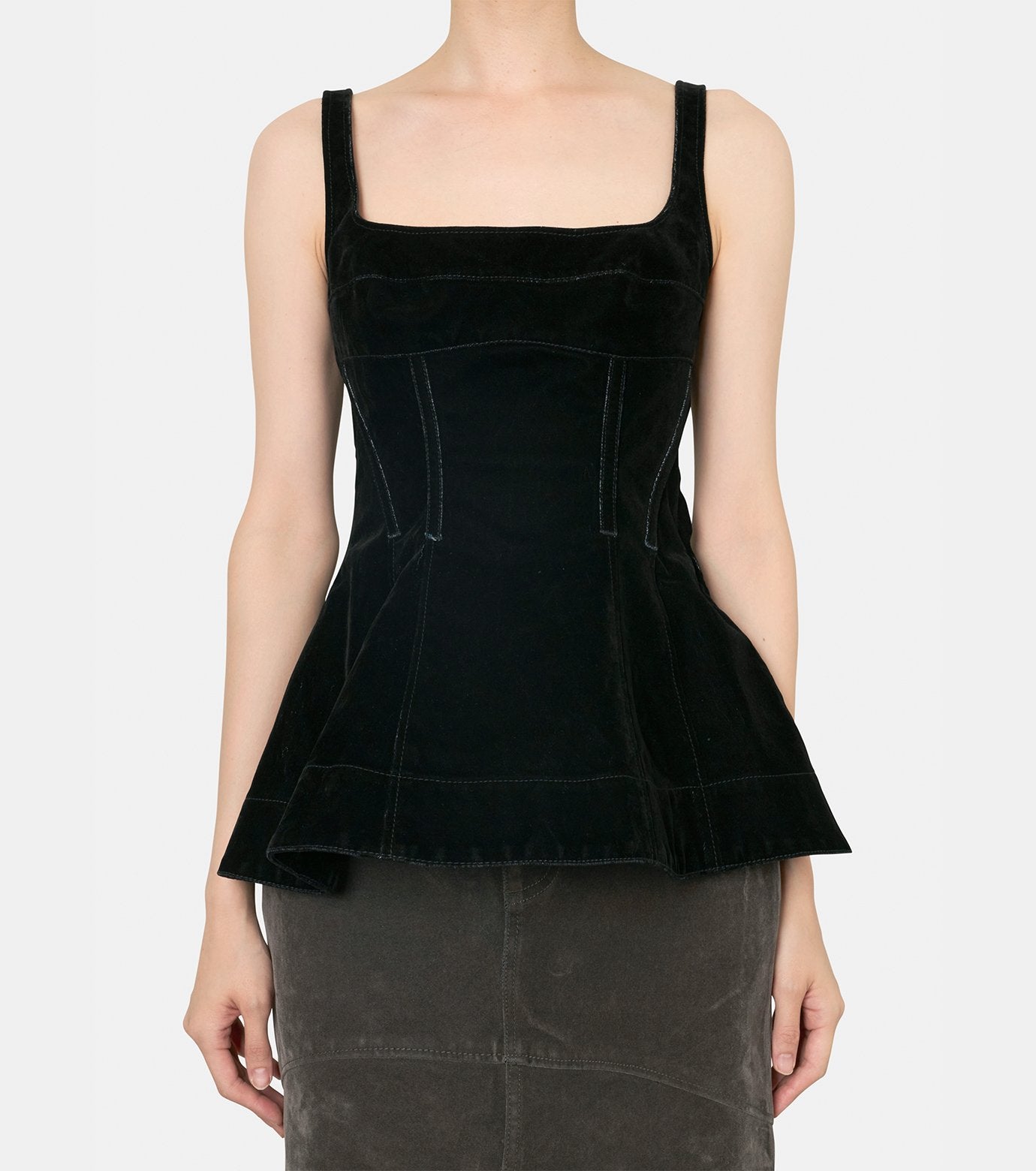 Flocked Denim Peplum  Bustier