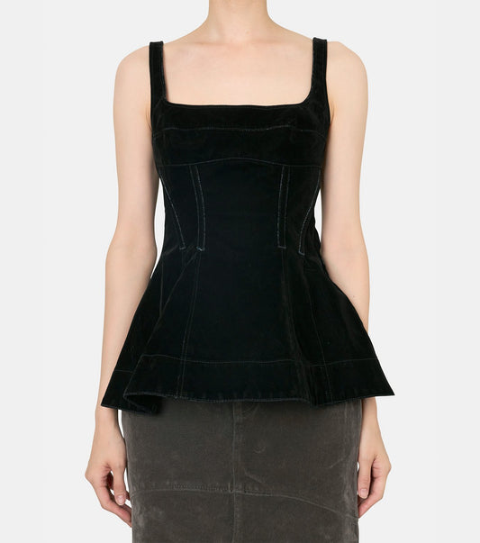 Flocked Denim Peplum  Bustier