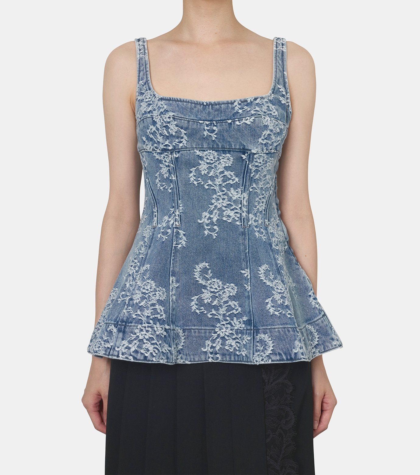 Lace Jac Denim Peplum Bustier