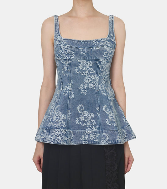 Lace Jac Denim Peplum Bustier
