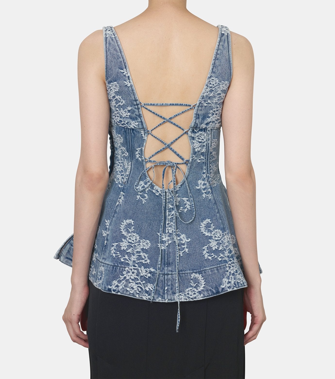 Lace Jac Denim Peplum Bustier