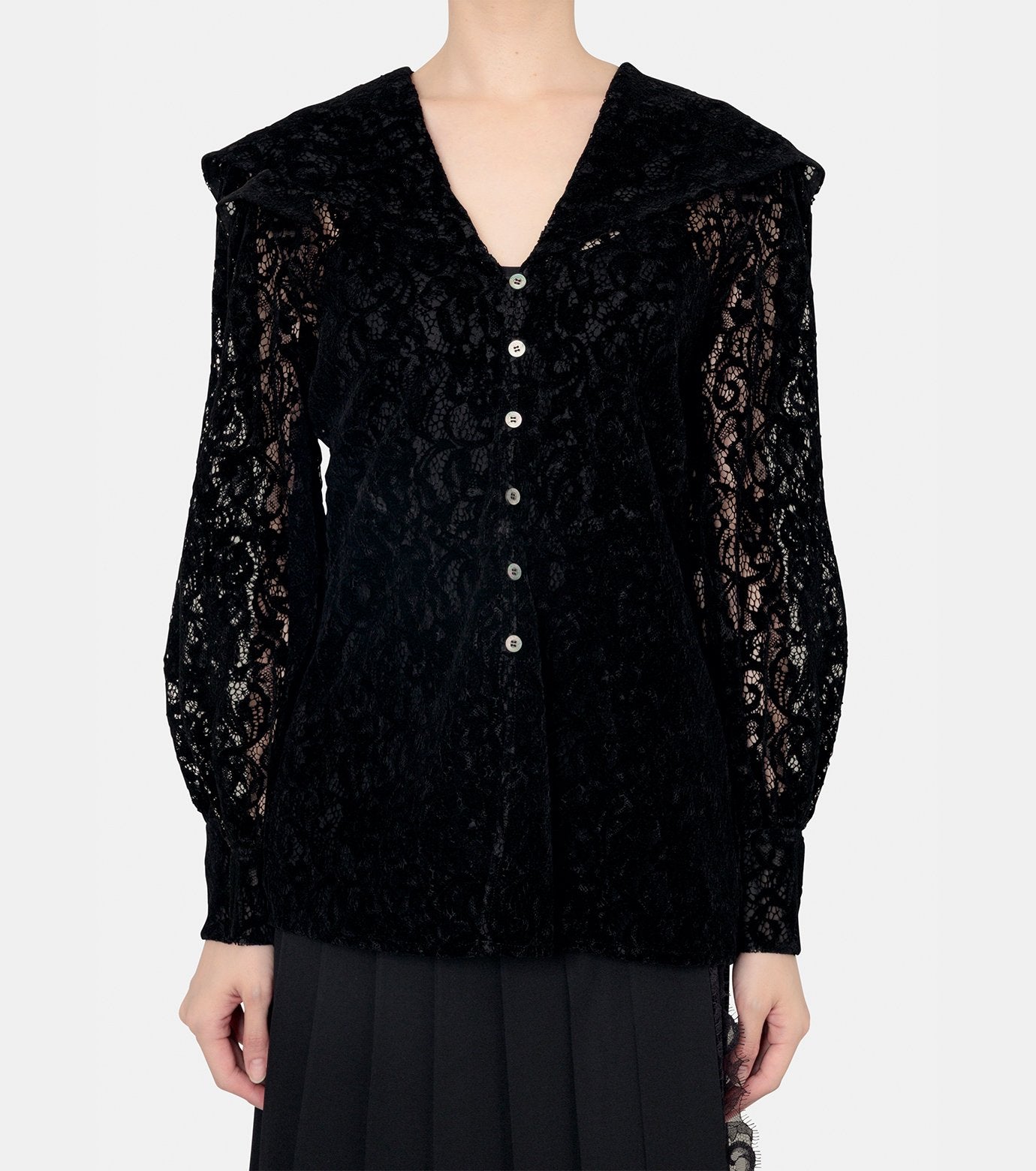 Flocked Lace Sailor Collar Blouse