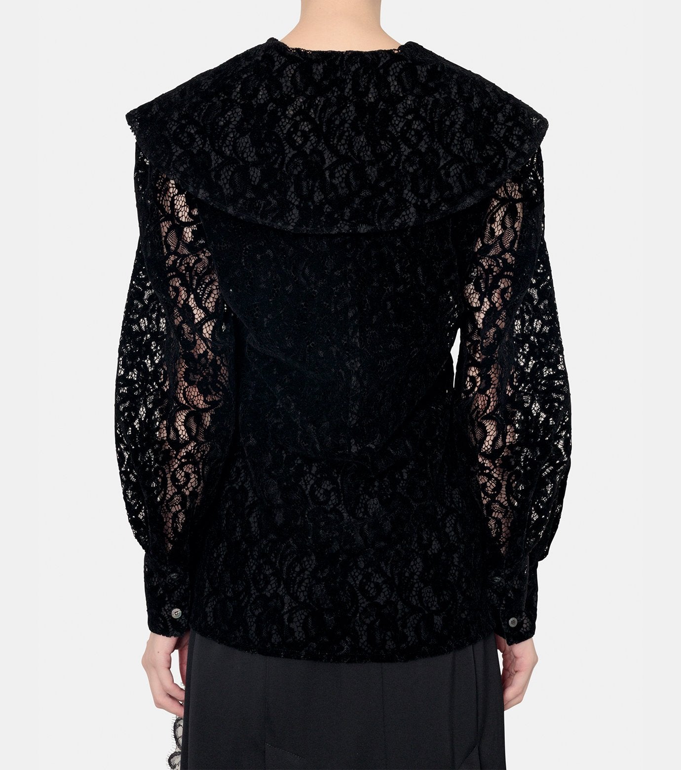 Flocked Lace Sailor Collar Blouse