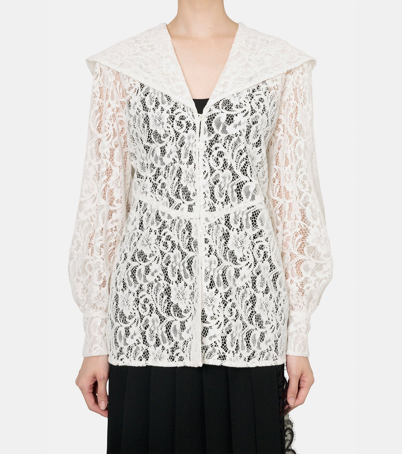 Flocked Lace Sailor Collar Blouse