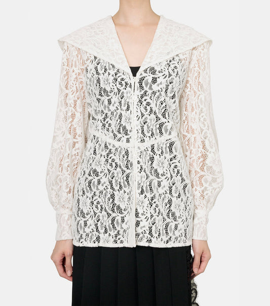 Flocked Lace Sailor Collar Blouse