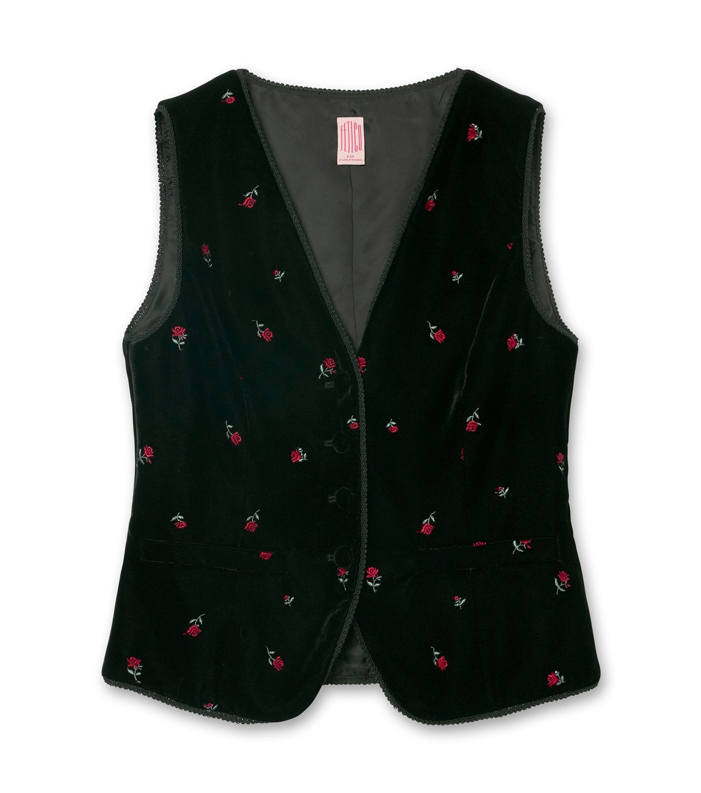 Rose Emb Velvet Gilet