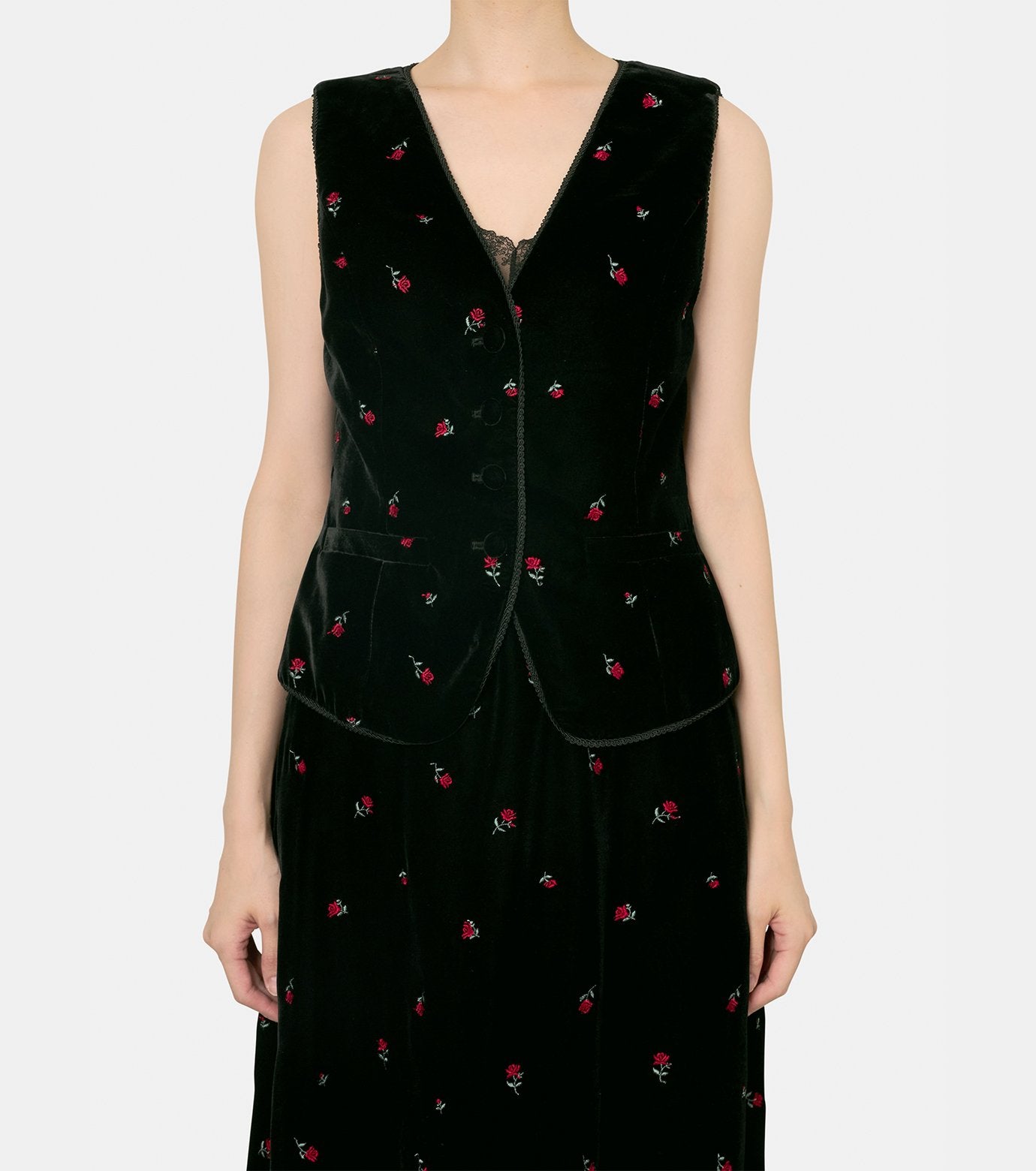 Rose Emb Velvet Gilet