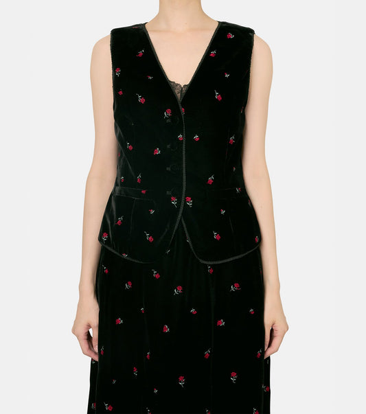 Rose Emb Velvet Gilet