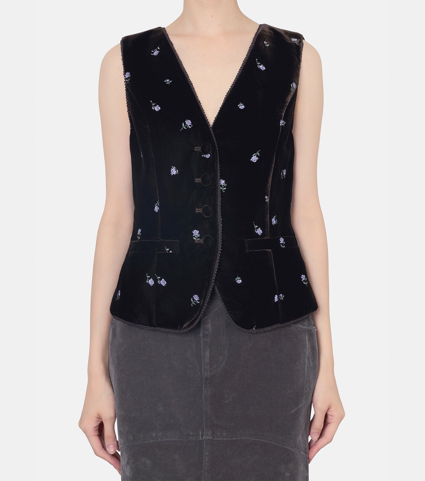 Rose Emb Velvet Gilet