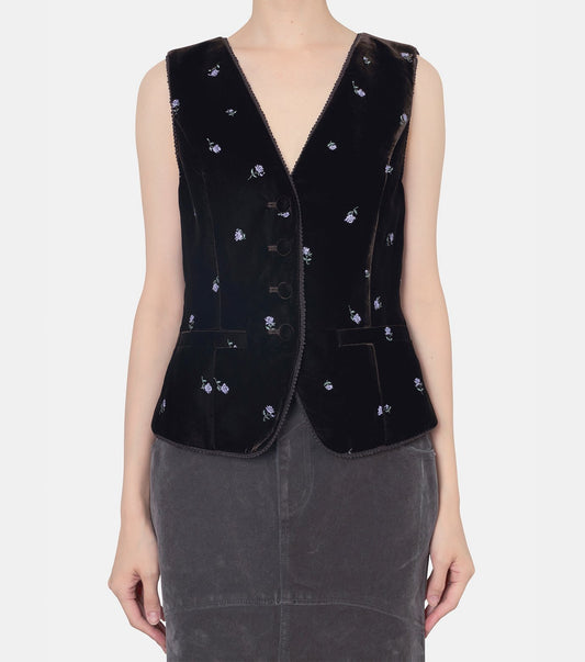 Rose Emb Velvet Gilet