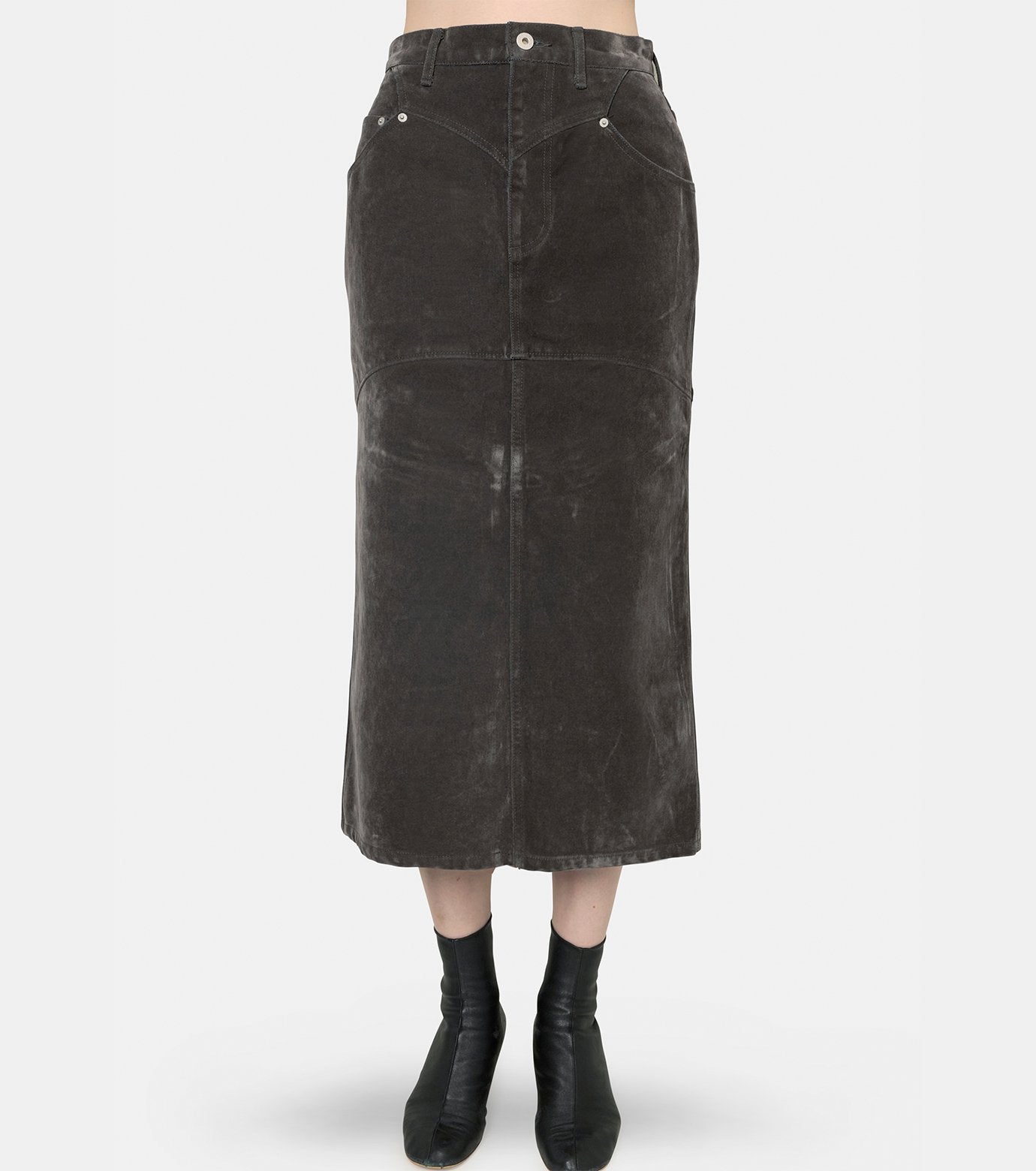 Flocked Denim Back Flare Skirt