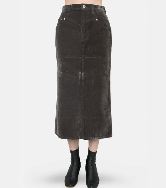 Flocked Denim Back Flare Skirt