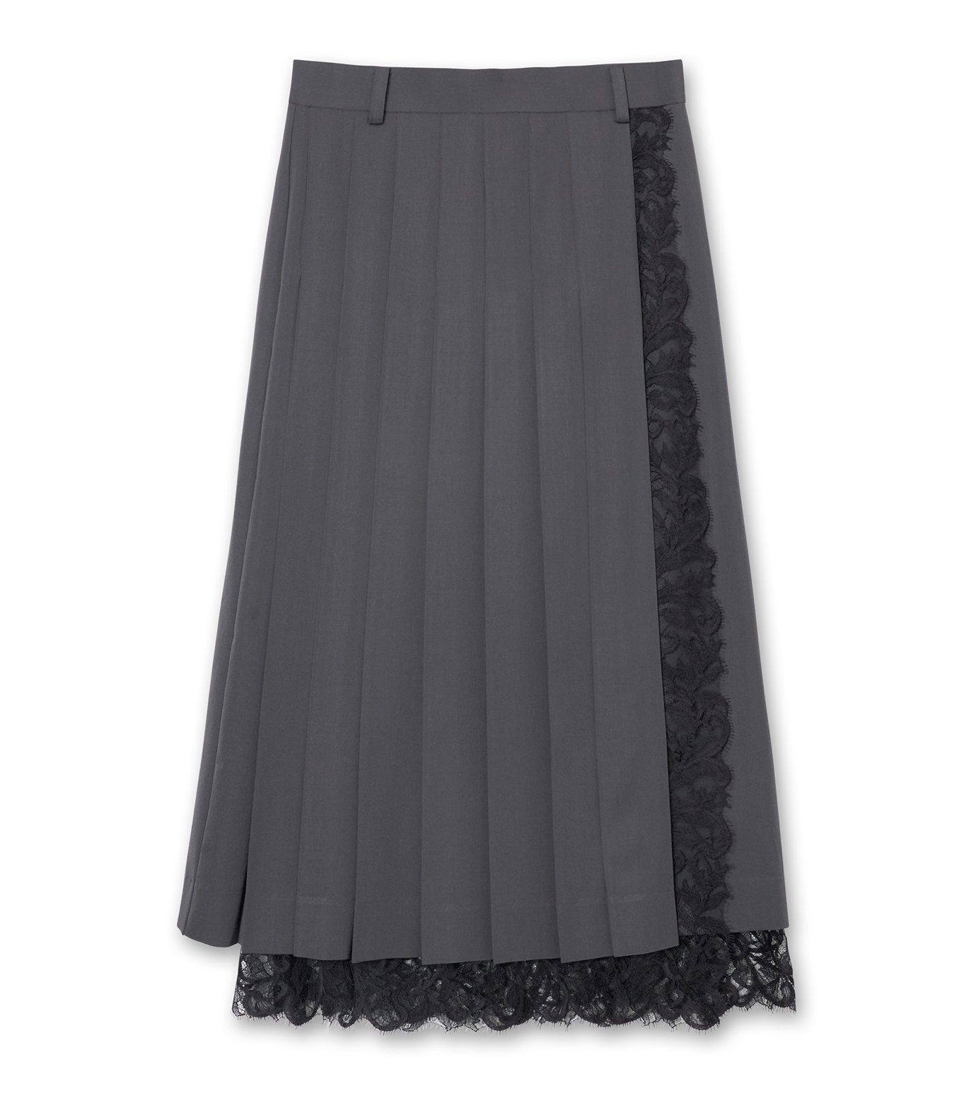 Fine Wool Pleated Skirt w/Lace
