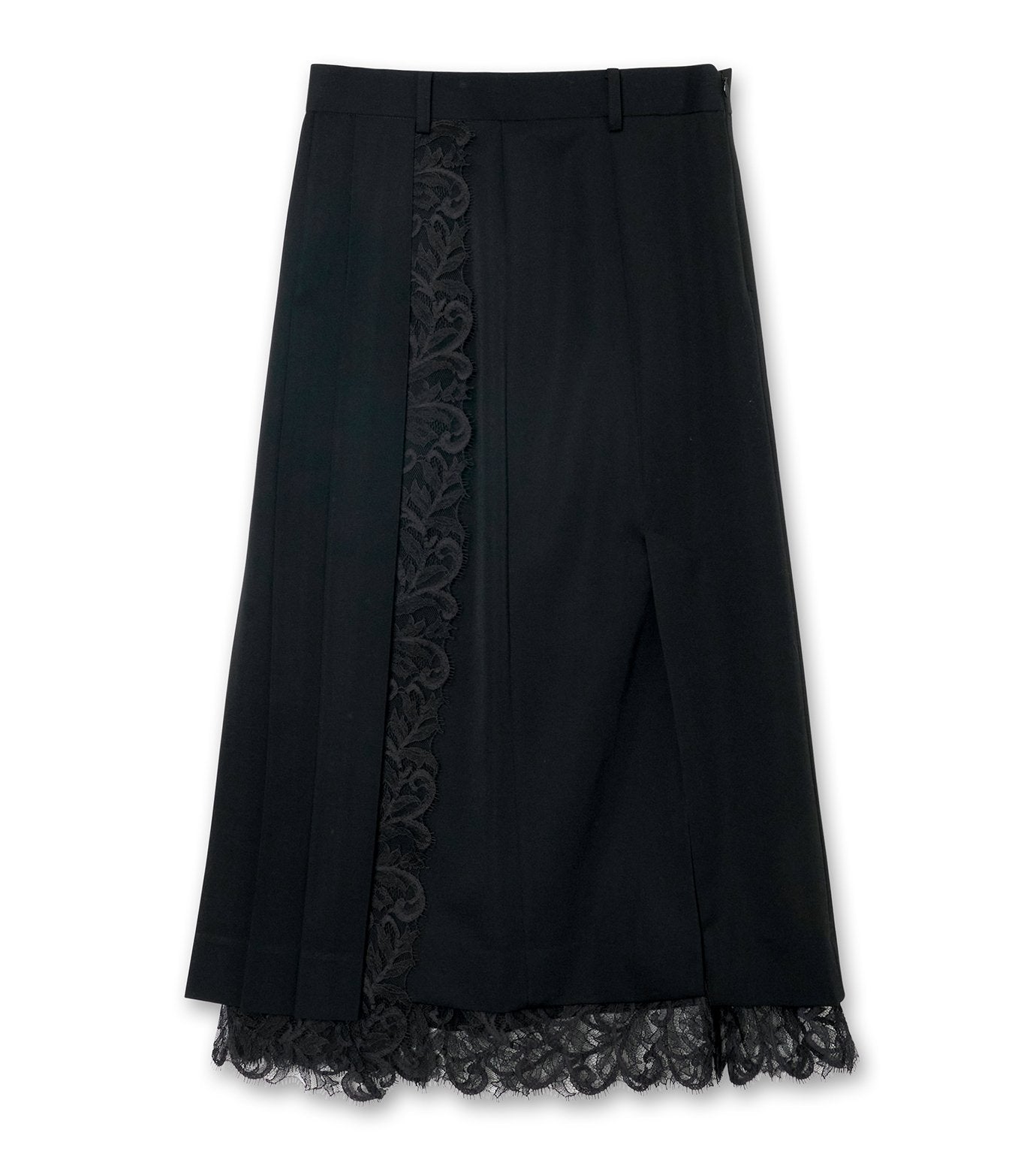 Fine Wool Pleated Skirt w/Lace