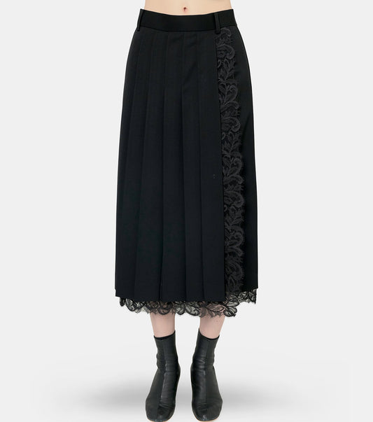 Fine Wool Pleated Skirt w/Lace