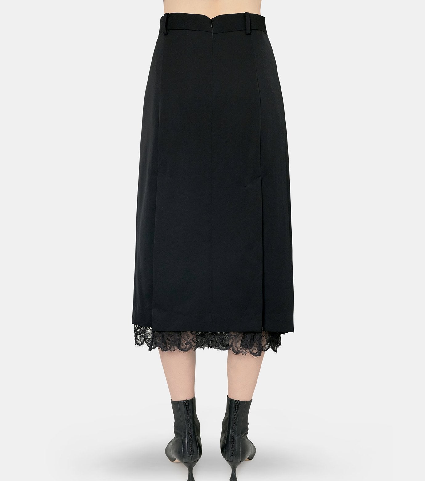 Fine Wool Pleated Skirt w/Lace