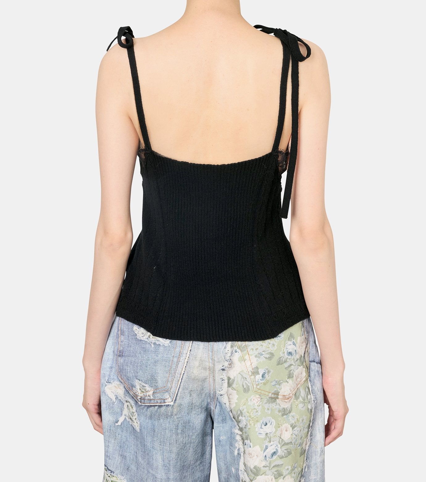 Hairy Lace Paneled Rib-Back Camisole