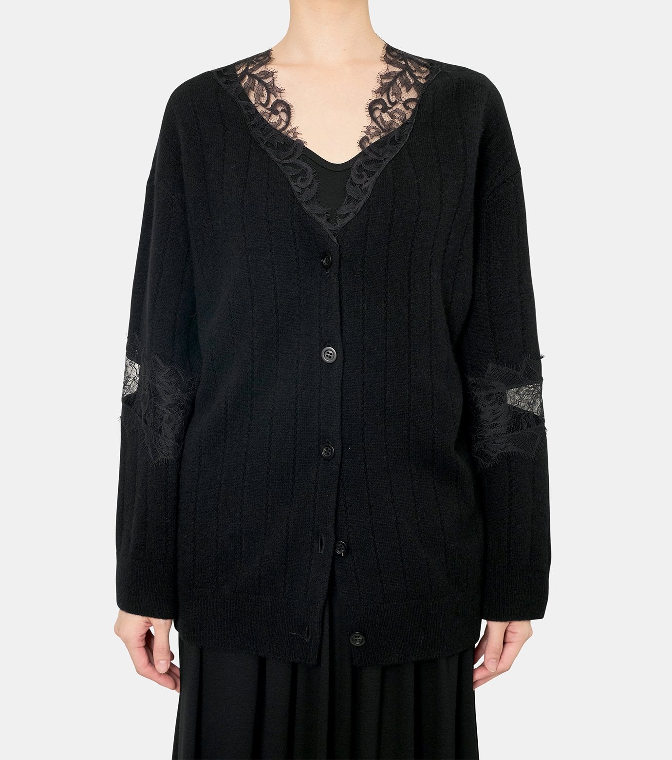 Oversized Hairly Lace Paneled Knit