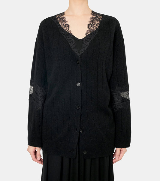 Oversized Hairly Lace Paneled Knit
