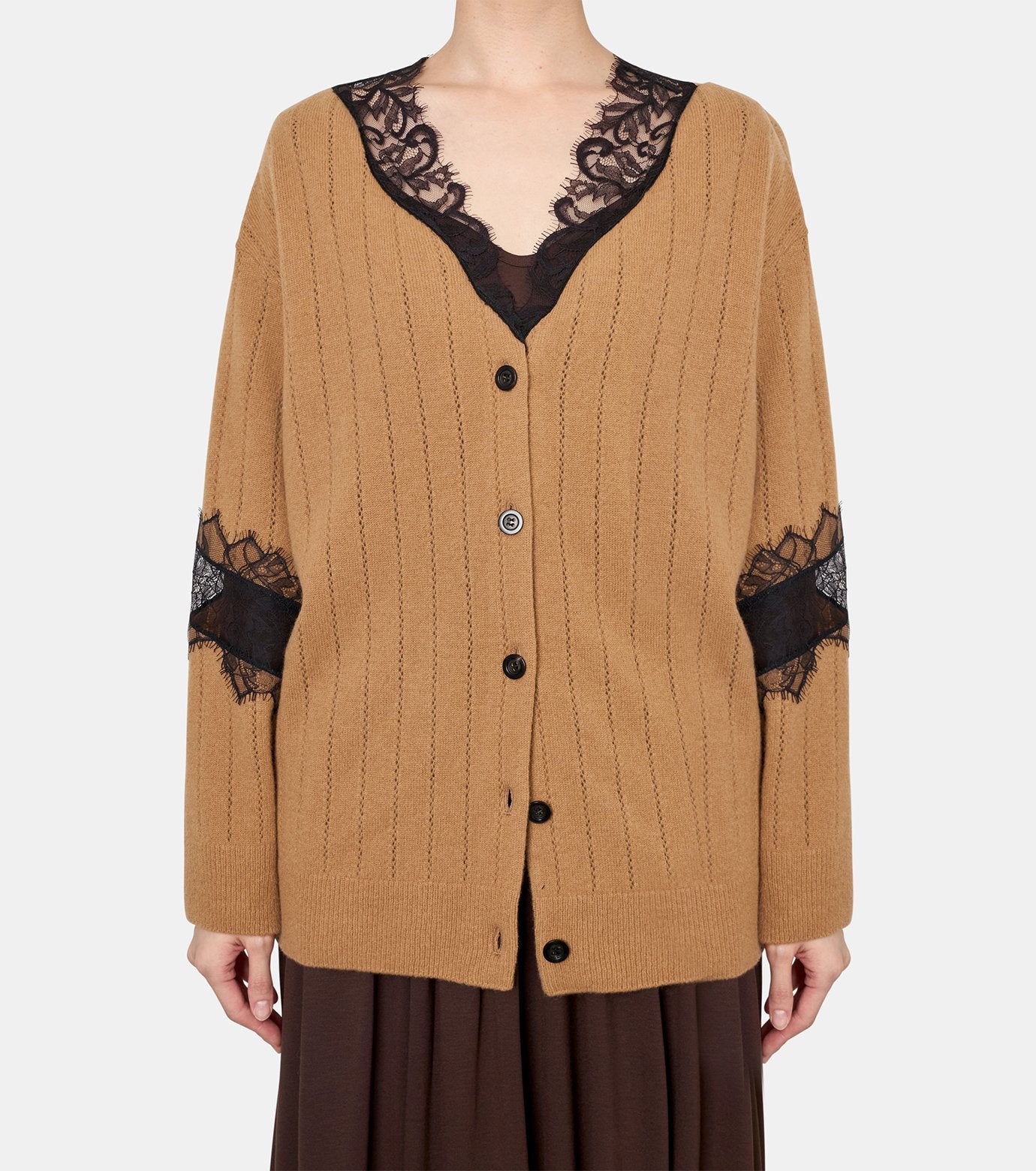 Oversized Hairly Lace Paneled Knit