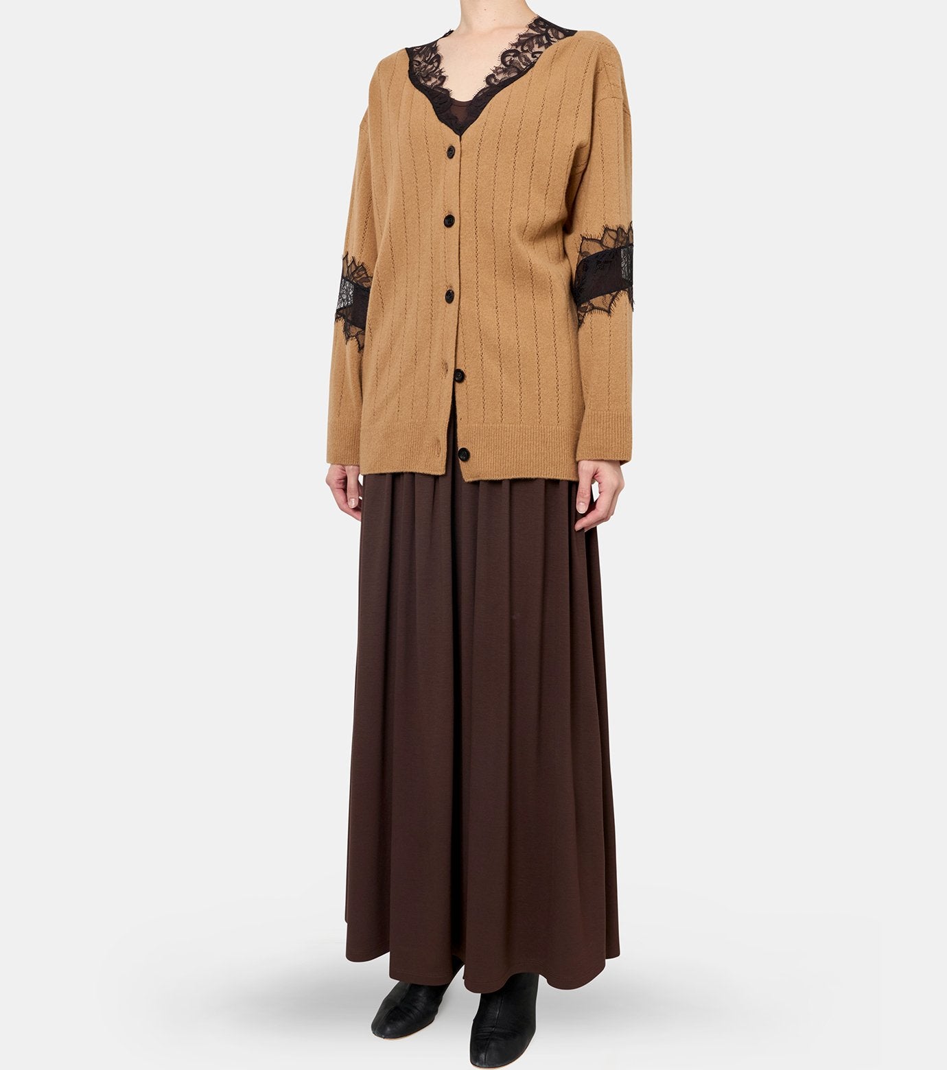 Oversized Hairly Lace Paneled Knit