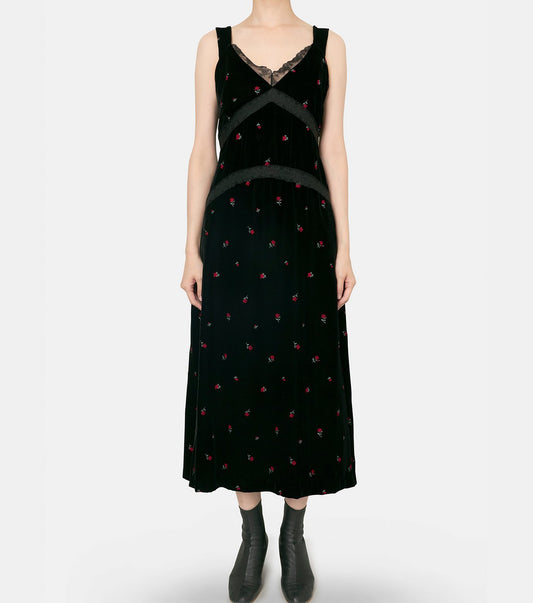 Rose Emb Velvet Dress
