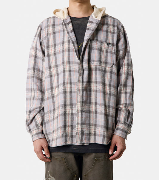 Distressed Check Shirt Hoodie