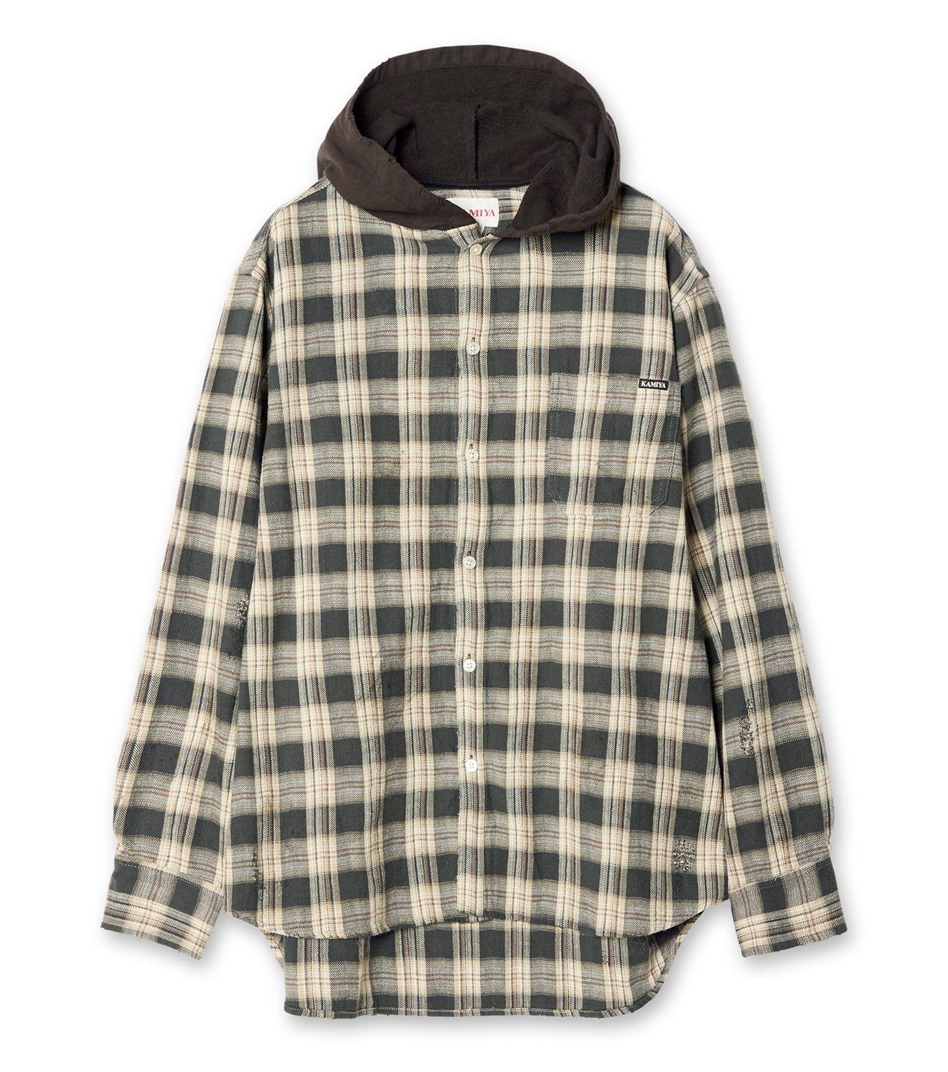 Distressed Check Shirt Hoodie
