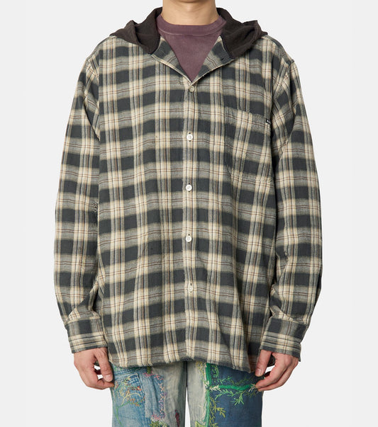Distressed Check Shirt Hoodie