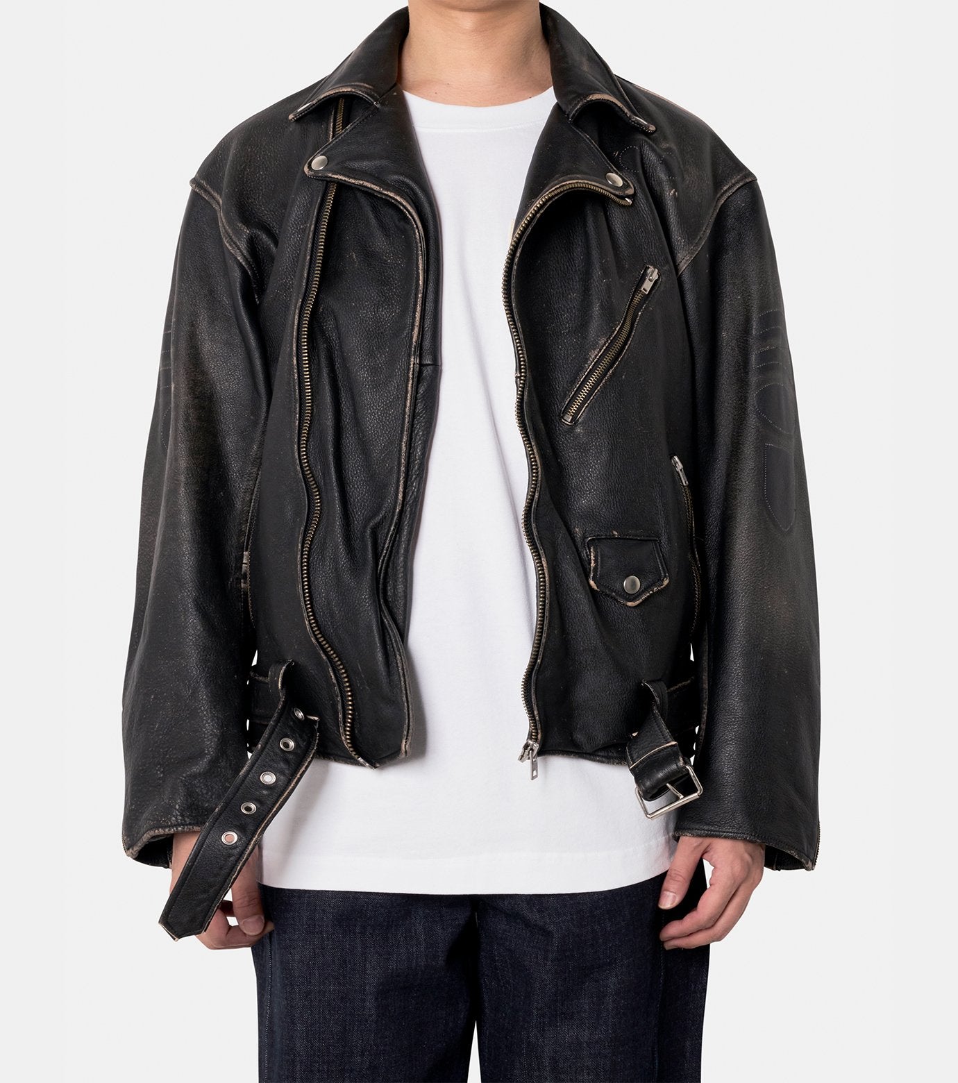 Distressed Leather Biker Jacket