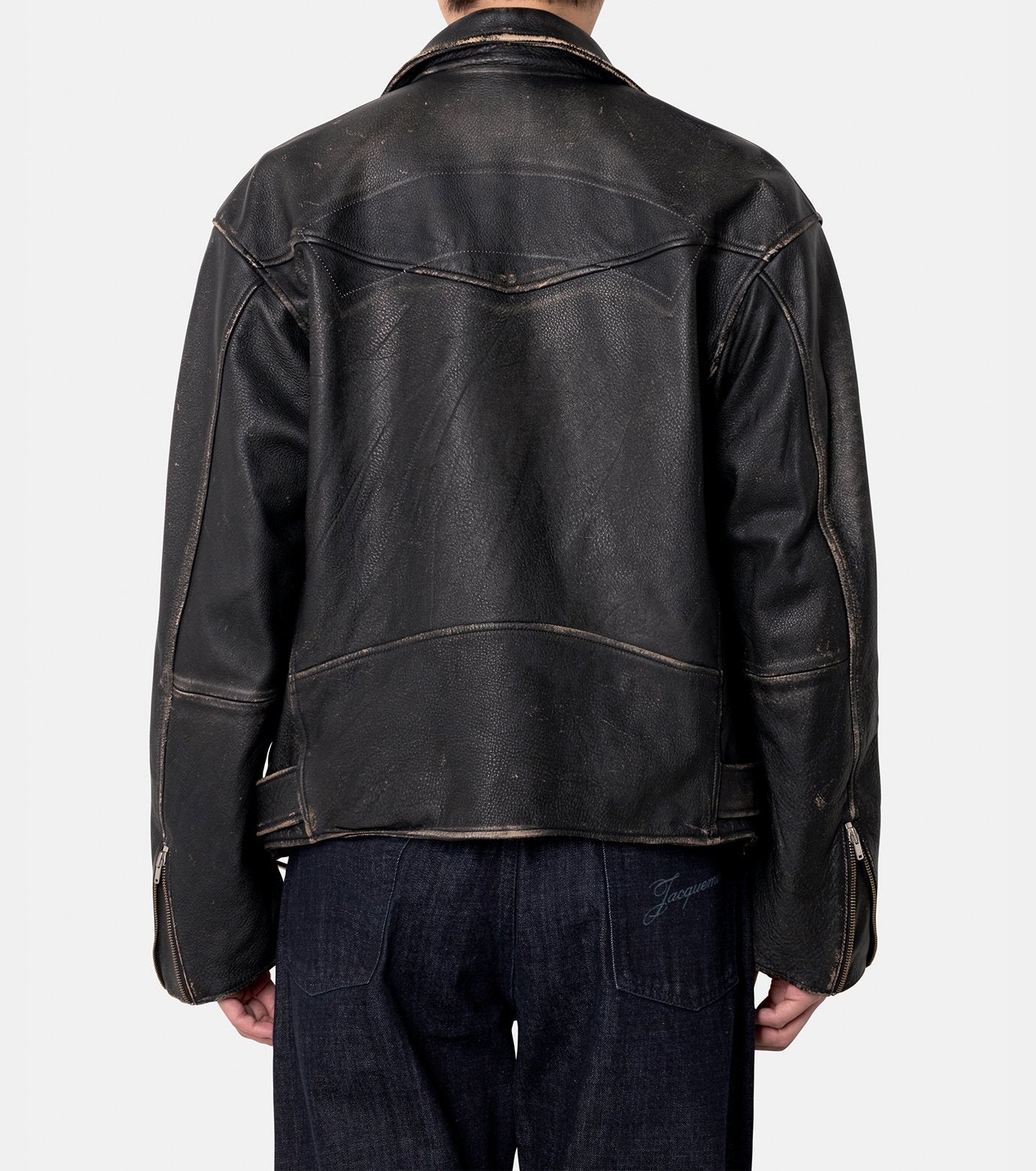 Distressed Leather Biker Jacket