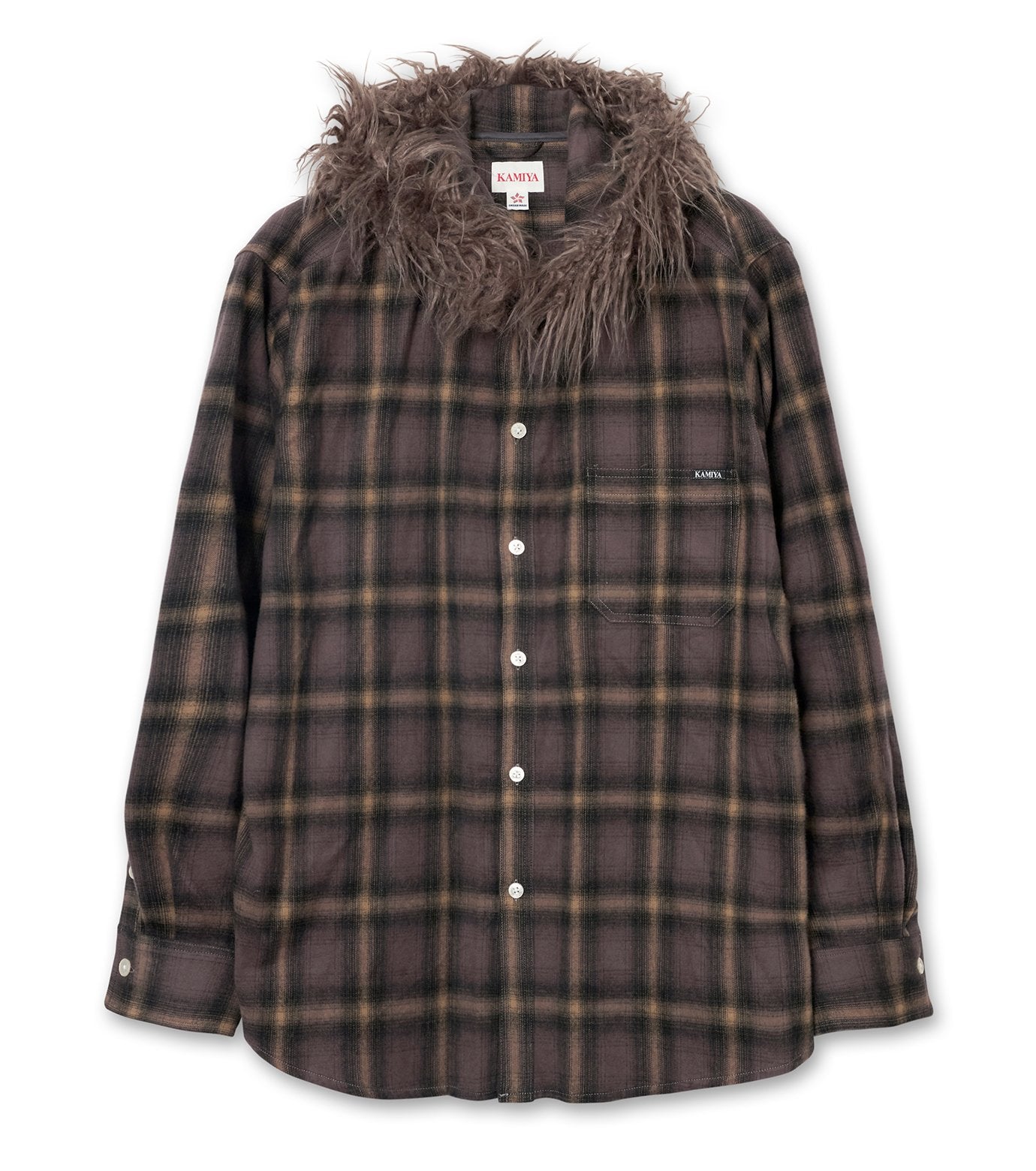 Fur Trimmed Hooded Check Shit