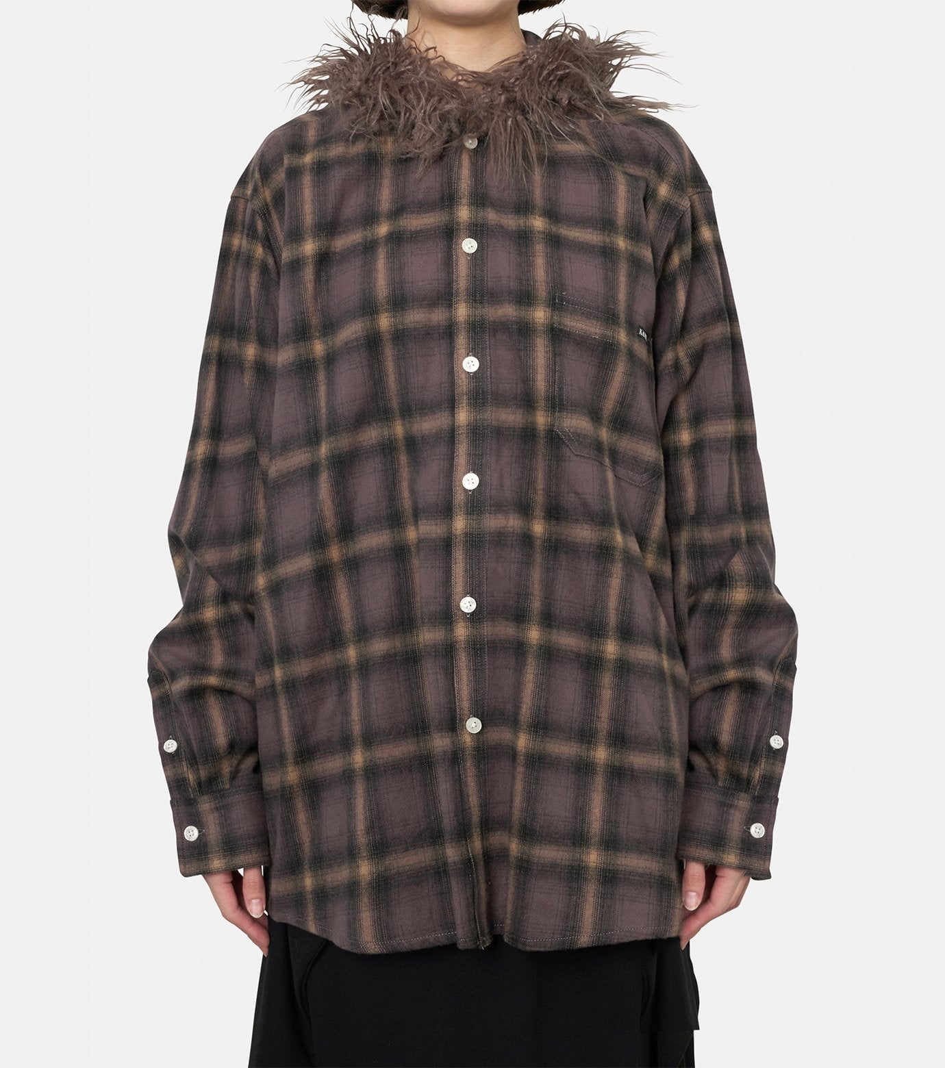 Fur Trimmed Hooded Check Shit