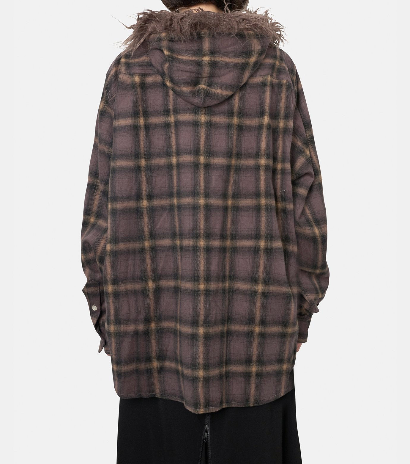 Fur Trimmed Hooded Check Shit