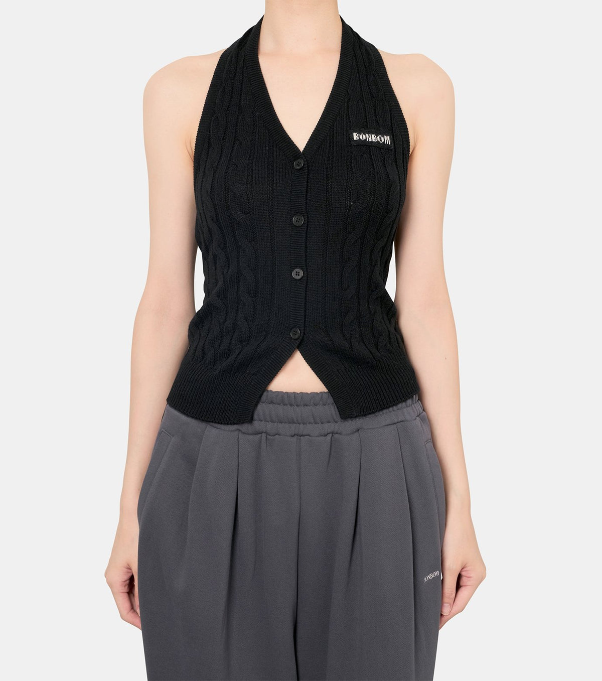 Halter-Neck Cable Knit Vest