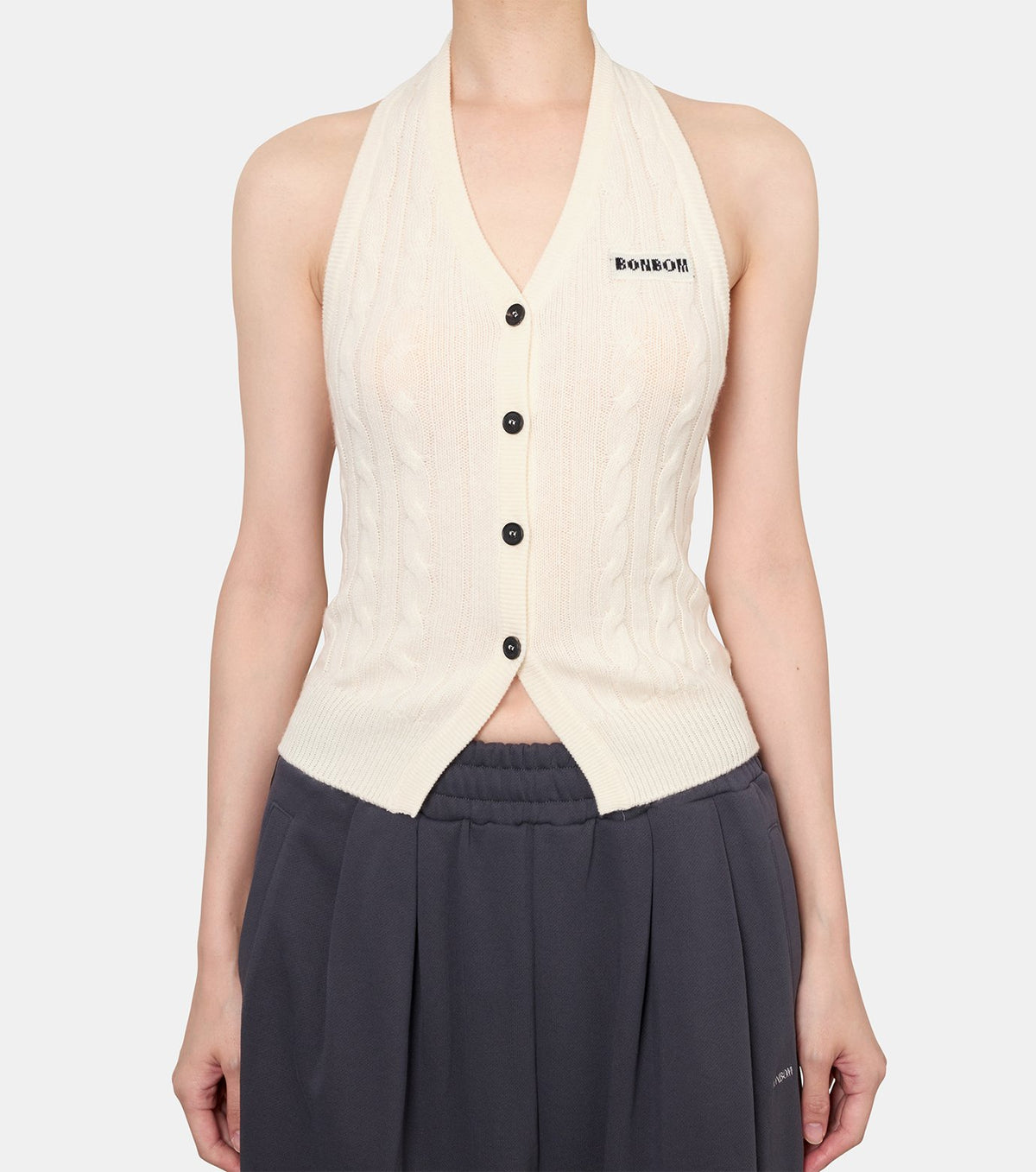 Halter-Neck Cable Knit Vest